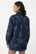 Camicia in Denim Oversize con Ricamo Paisley Laserato