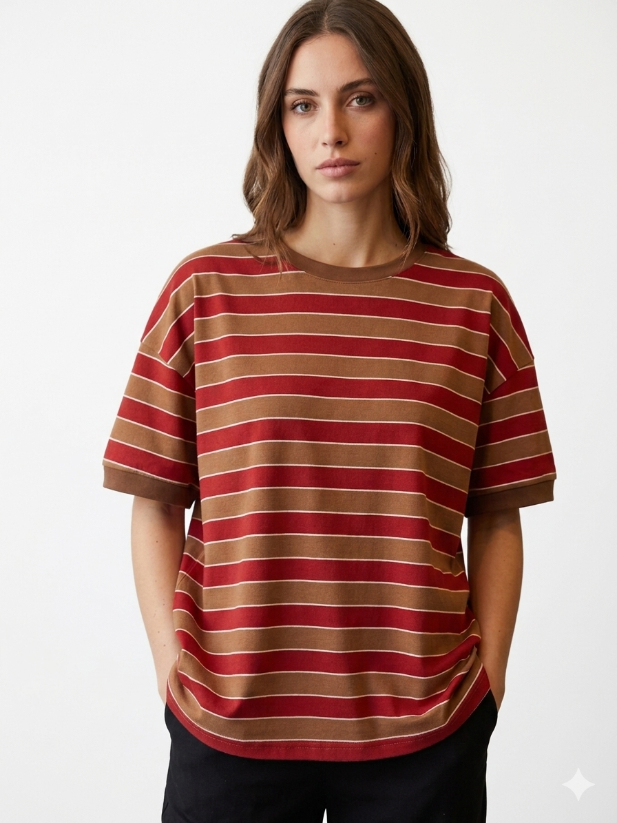 T-shirt Manica Corta A Righe Larghe
