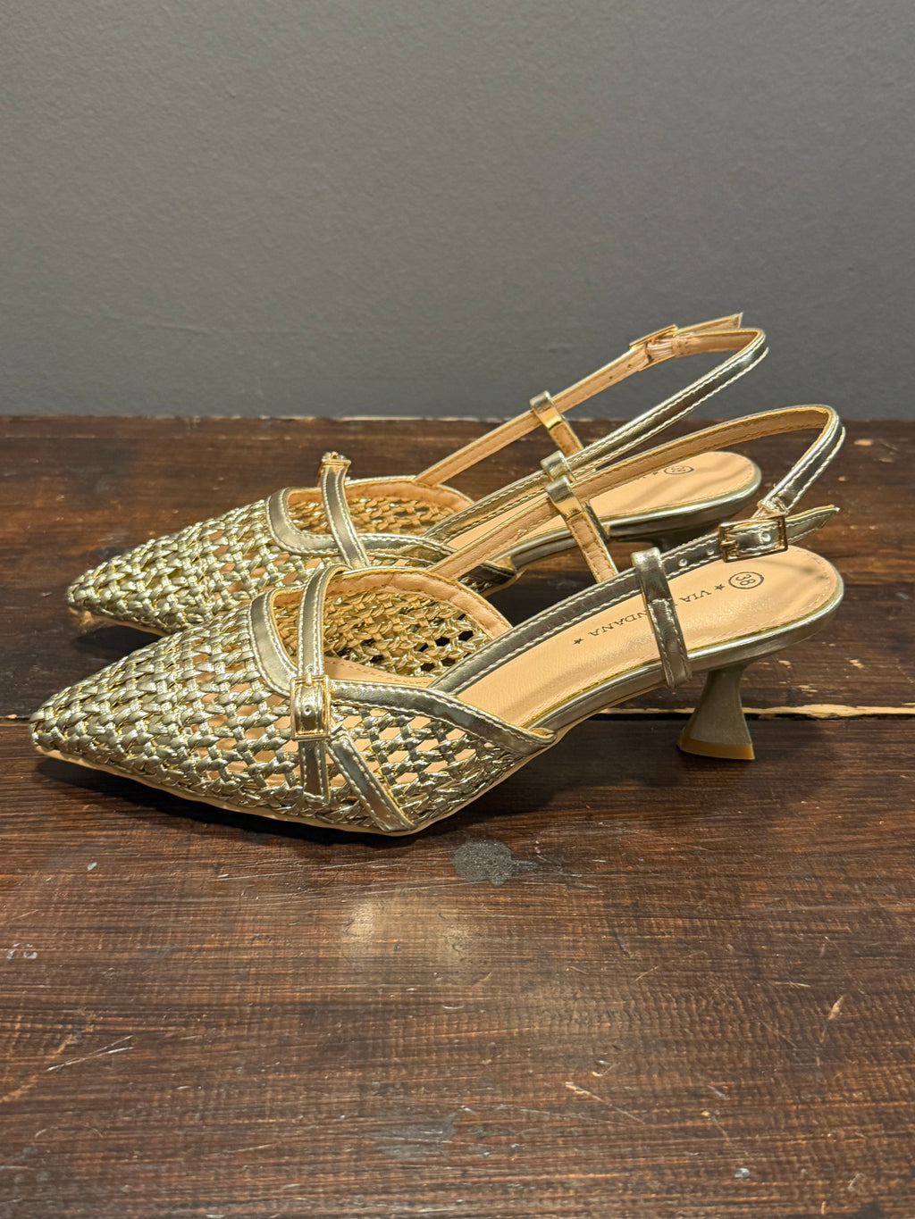 Intrecciata oro scarpa Vera pelle