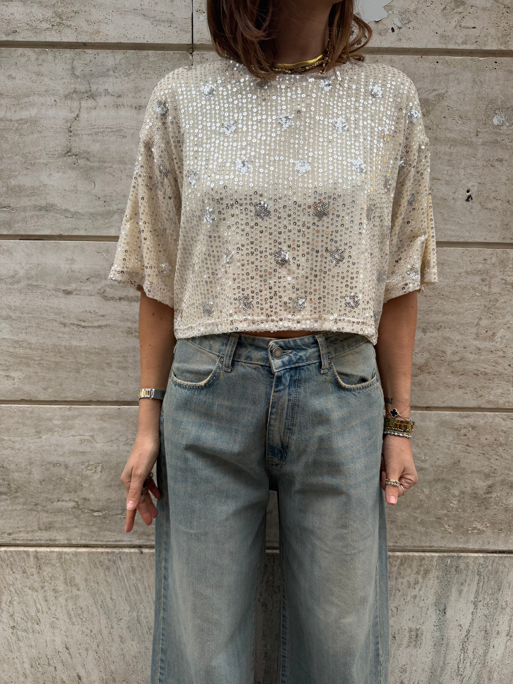 T-shirt paillettes Taglia Unica